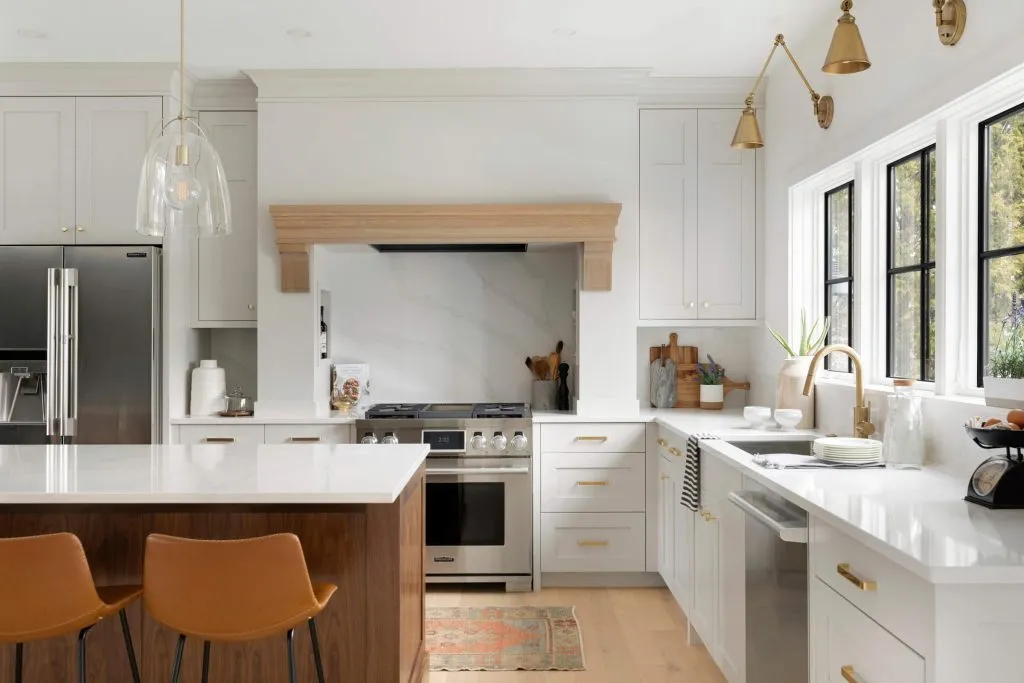 Modern Farmhouse kitchen, Balboa Mist painted cabinetry