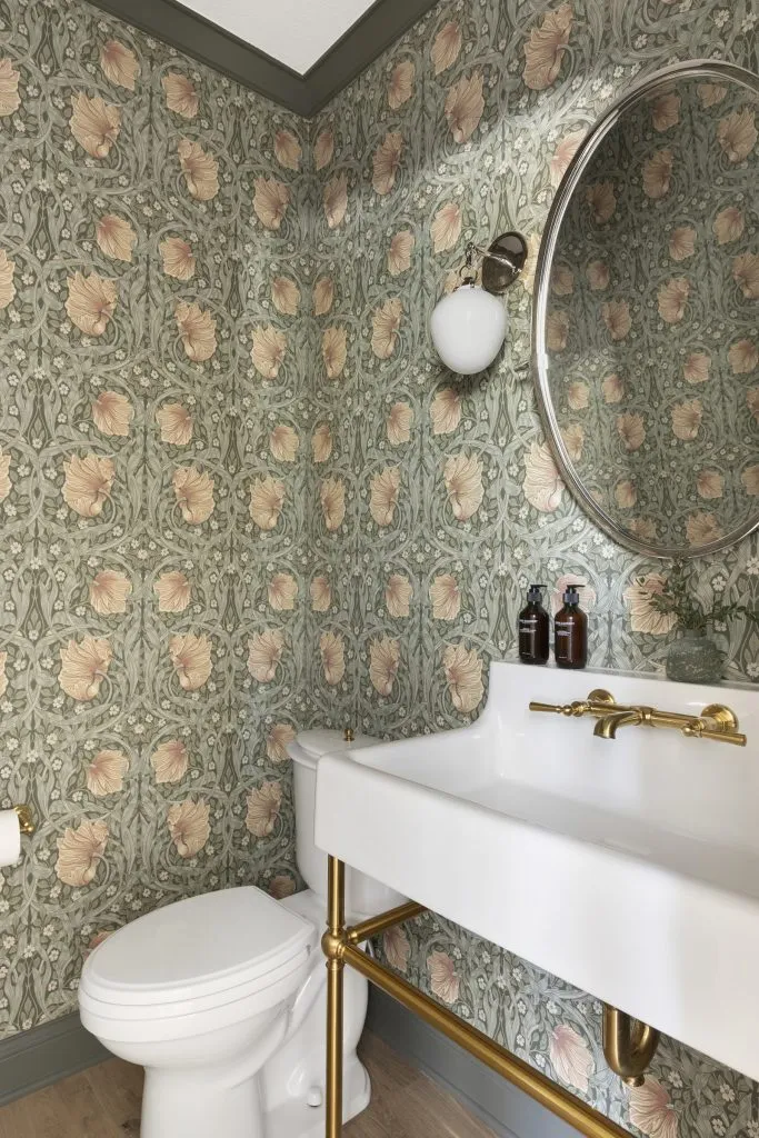 William Morris Pimpernel powder bathroom wallpaper install.
