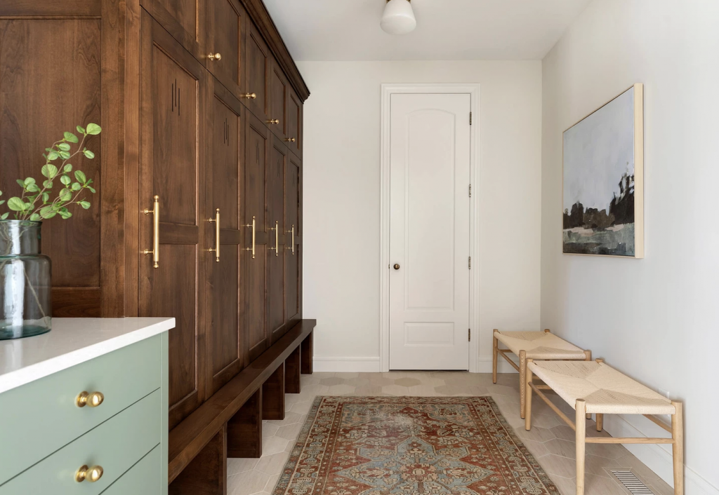 Vintage rugs for the mudroom, sourcing durability and reviving a 100-year old run, keeping it out of the landfill.