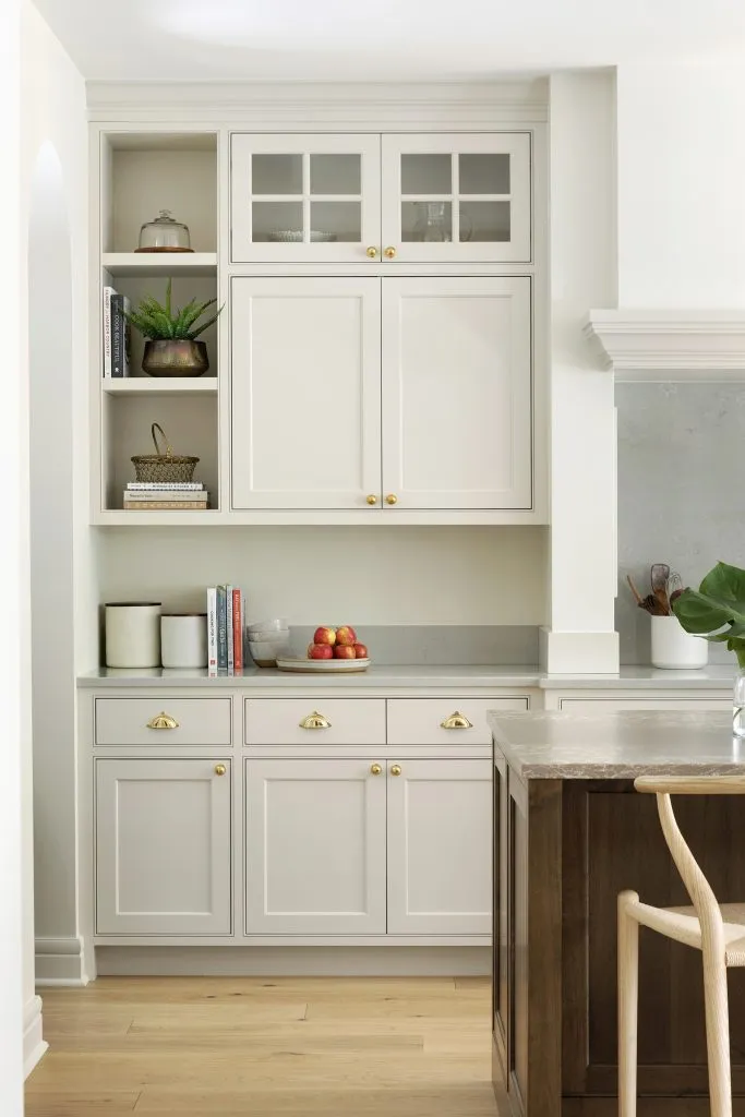 Sherwin Williams Limewash painted beaded inset kitchen cabinetry