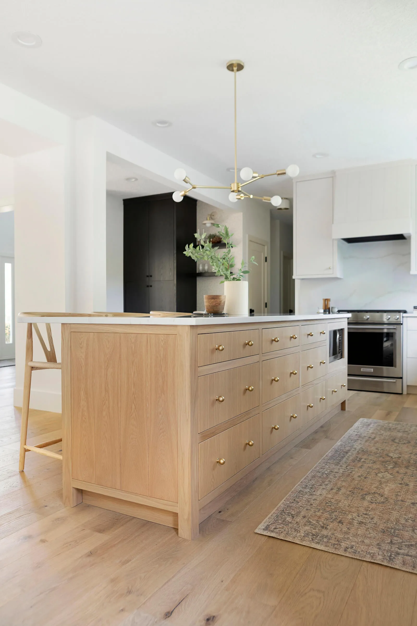 White Oak Vanity Mid Century Modern White Quartz