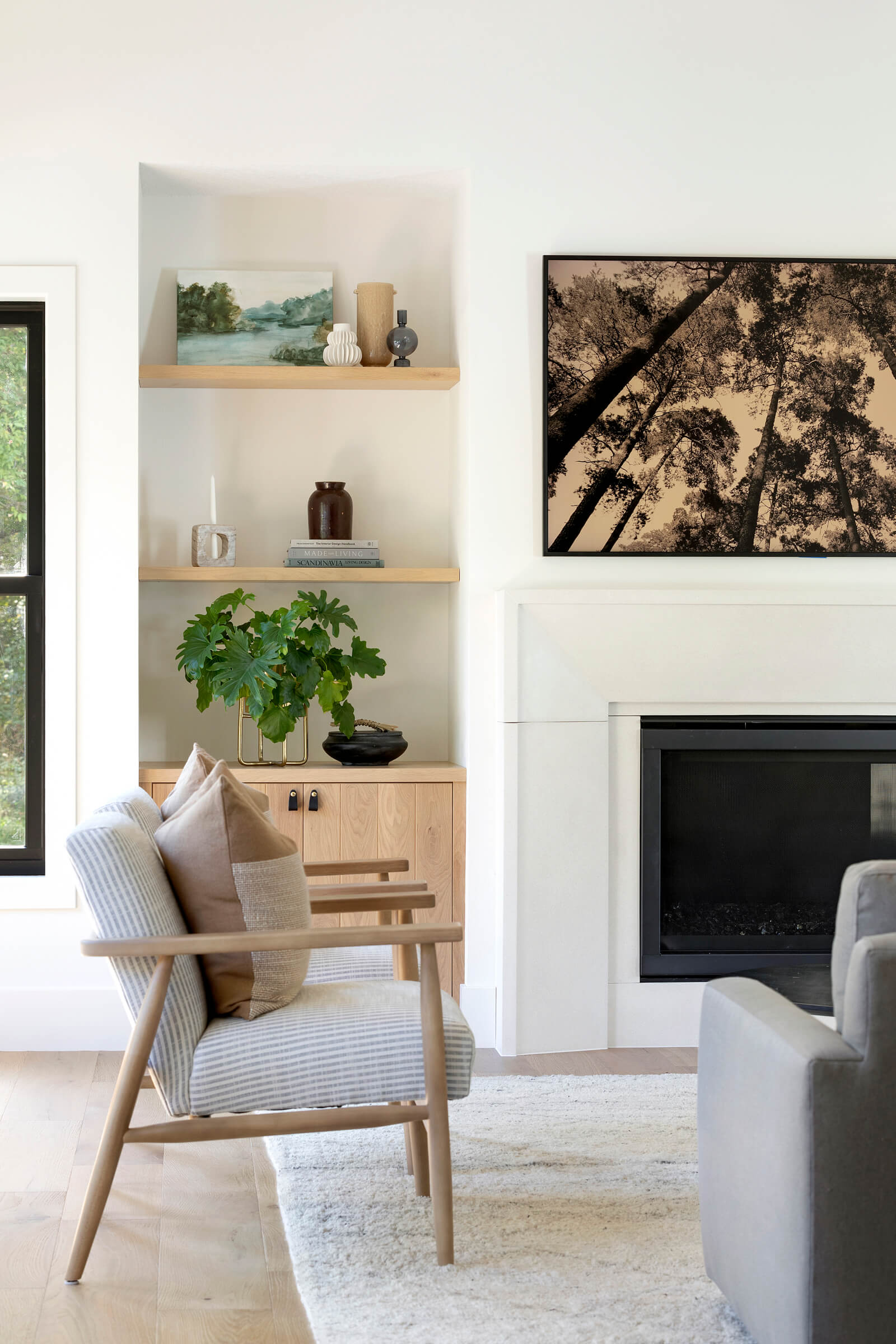 White Oak fireplace built in cabinetry