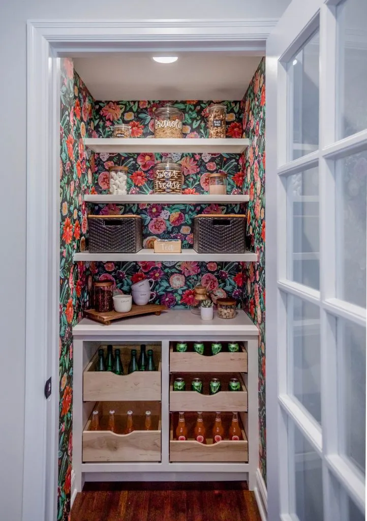Bold floral wallpaper in custom pantry